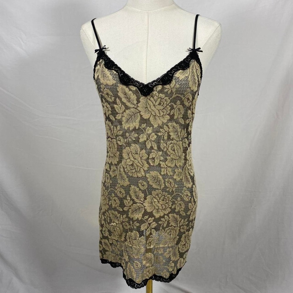 Cacique black brown lace lingerie slip top size small y2k whimsigoth fairy